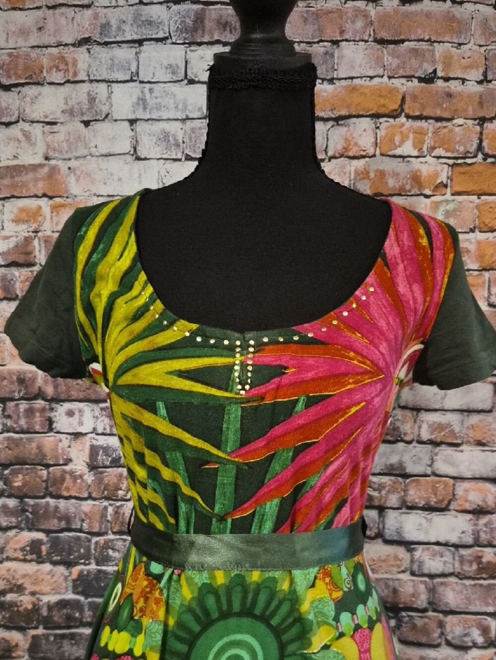 Desigual Green Floral and Pink Accent Midi Dress - Picture 4 of 10